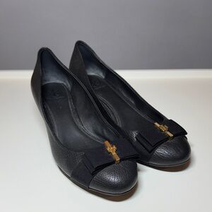 Tory Burch Black Wedges with Gold Accent